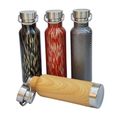 Stainless Steel Vacuum Bottle Thermos Cup Wood Thermal  Drinking Bottle