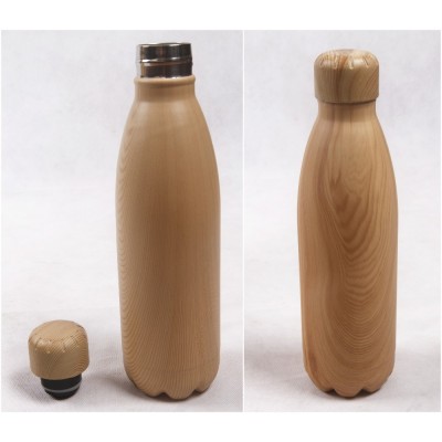 IVM7160 Beige Base Wood grain double walled stainless steel bottle