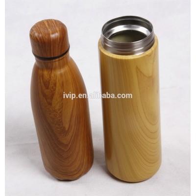 Retail IVIP Wood Pattern Stainless Steel Drinking Tea Bottle